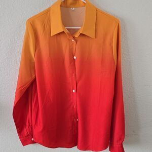 Orange and Red Ombre Button-Up Shirt - Retro